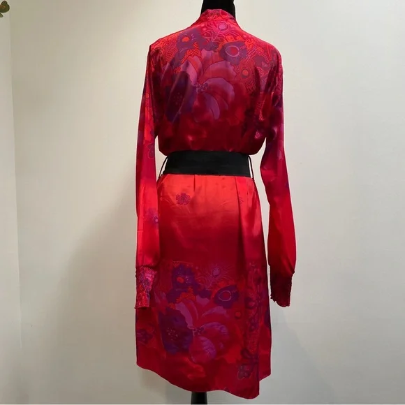 D.E.P.T Red and Purple Floral Print Long Sleeve Dress Size L - Picture 3 of 8